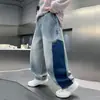 Pantalones para Niños 2026 Nuevo Estilo Pantalones Rectos de Primavera y Otoño para Niños Pantalones Vaqueros para Niños Grandes Pantalones Largos con Bloques de Color Modernos