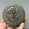 Caja de Tinta Antigua con Patrón de Dragón, Diseños de Tai Chi y Bagua, Recipiente de Tinta con Tapa, Dragón Jugando con Perlas y Nubes Propicias, Caja de Tinta Decorativa para Sala de Estudio