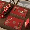Novo tapete de jantar ocidental festivo vermelho estilo chinês, tamanho pequeno, tapete de mesa, à prova d'água, à prova de óleo, isolante térmico, anti-queimadura, lavável, tapete para xícara de chá, antiderrapante