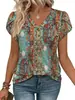 Nueva camiseta casual holgada de manga tres cuartos con cuello en V y estampado, estilo europeo y americano, Amazon Temu AliExpress