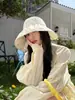 Sombrero de pescador de ala ancha para mujer, fresco al tacto, protector solar para primavera, con cordones, hace que la cara se vea más pequeña, protección UV, sombrero tipo cubo de moda