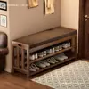 Sapateira Multicamadas para Trocar Sapatos Dormitório Entrada de Casa Artefato Interno Simples Banco para Trocar Sapatos Assento de Entrada Sala de Estar Armazenamento de Bambu