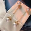 Pendientes de Perla Color Café Rosa Estilo Coreano, Pendientes Largos de Copo de Nieve, Estilo Femenino al por Mayor, Pendientes de Lujo de Alta Gama, Hilos para Orejas