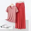 Conjunto de camiseta casual suelta fina de modal para mujer, primavera y verano, estilo coreano, manga corta, talla grande, conjunto delgado de dos piezas