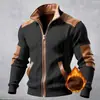 Ins2025 Otoño e Invierno Europeo y Americano Transfronterizo Nuevo Chaqueta Casual de Cremallera con Forro Polar de Textura de Combinación de Colores para Hombre