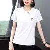 Camiseta de Manga Corta para Mujer Talla Grande, Nuevo Estilo de Verano de Moda, Elegante y Versátil, Corte Holgado, Adelgazante, Top Talla Grande