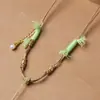 Cordón de Cuero Encerado Tejido a Mano de Alta Calidad Miel Dorada Cera Jade Hetian Jade Esmeralda Cordón para Colgante Ajustable Unisex