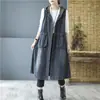Colete Jeans Estilo Europeu Estilo Coreano Colete Solto Vintage Feminino Bolso Grande Com Capuz Versátil Emagrecedor Exterior Comprimento Médio
