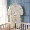 Conjunto de Ropa Interior de Algodón para Recién Nacidos Primavera y Otoño, Doble Propósito con Broches en la Entrepierna, Bordado de Dibujos Animados, Ropa Básica para Bebé al por Mayor