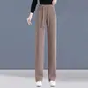 Calças de Pierna Larga Estreitas para Mulheres, Novo Estilo Outono e Inverno, Forradas com Fleece, Fluídas, Emagrecimento, Realçam a Altura, Calças Longas Casuais de Corte Reto, Calças de Veludo Cotelê