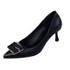 Zapatos de tacón alto de punta fina de cuero suave estilo francés para mujer, nuevo modelo primavera 2026, zapatos de trabajo de tacón de aguja con hebilla cuadrada, zapatos de salón elegantes