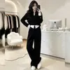 Elegante y chic conjunto deportivo casual para mujer, estilo otoño e invierno, sudadera de manga larga de alta gama y pantalones de pierna ancha de cintura alta conjunto de dos piezas