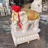 Par de Esculturas de Elefante de Mármol Blanco para Entrada de Villa u Hotel, Adornos de Elefante de Piedra Natural para Hogar o Negocio, Decoraciones que Atraen la Riqueza