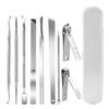 Cuchara para recoger uñas de acero inoxidable de fábrica, juego de 3 piezas con dispositivo de doble cabezal para pulir uñas de los pies, lima de uñas, herramienta de pedicura