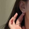Plata de Ley S925 Estilo Coreano Simple Básico Redondo Arete de Hebilla para Oreja con Forma de Corazón Sencillo de Moda Personalidad para Ir al Trabajo Joyería para Oreja