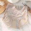 Ropa interior de cintura alta para mujer, de satén vintage, combinable con todo, con costuras de encaje, de algodón puro, seda, antibacteriana, entrepierna.