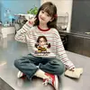 Camiseta de Manga Longa 100% Algodão para Meninas 2026 para Crianças do Meio e Mais Velhas, Nova Blusa de Manga Longa Color Block, Roupa Básica Redonda Estilosa para Crianças
