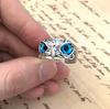S925 plata lisa retro azul gafas búho joyería anillo al por mayor transfronterizo hombres y mujeres Diseño anillo de búho
