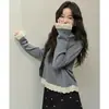 2025 Otoño Nuevo para Mujer Top Básico de Punto con Encaje Calado Otoño e Invierno Negro Talla Única Albaricoque Gris Rojo