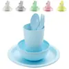 Juego de Vajilla Infantil Transfronterizo con Taza de Agua, Plato y Bol, Cuchillo, Tenedor, Cuchara, Plato y Plato de Plástico Colorido, Set de 30 Piezas para Exteriores