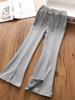 Calça Jeans Casual Loose Estilo Coreano para Meninas Grandes Verão Nova Moda Ocidental Cor Sólida Divisão Calça Wide Leg