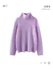 Suéter de cachemira de alta gama listo para usar para mujer, de otoño e invierno, cuello alto, color liso, forro polar, jersey versátil de punto de manga larga