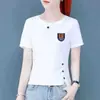 Camiseta Feminina Branca Manga Curta Estilo Chinês Imitação de Algodão Verão 2024 Nova Solta Tamanho Grande Fina Casual