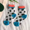 Z068 Calcetines para Niños al por Mayor: Calcetines Modernos para Niños, Calcetines Cortos de Bloques de Color y Lunares Estilo Británico, Calcetines Finos de Malla