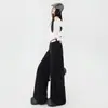 Blazer Casual Preto de Cintura Baixa para Mulheres, Outono e Inverno, Calça Reta de Perna Larga com Caimento Solto, Longa e Estendida