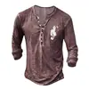 Nueva Camiseta de Manga Larga para Hombre de Moda Callejera Estilo Europeo y Americano de Venta Caliente Transfronteriza con Abertura Frontal, 7 Botones y Estampado Digital 3D