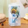 Presente Criativo de Aniversário para o Dia das Mães: Caixa de Presente com Flores de Lã de Girassol e Rosa Tricotadas para Mãe e Amigas