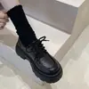 Zapatos de cuero negros con plataforma gruesa, que aumentan la altura, de cordones para mujer, colección de otoño 2026, versátiles, estilo británico retro, zapatos simples JK