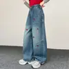 Calça Jeans Bordada com Cerejas para Meninas 2026 Nova Casual Girl Estilo Coreano Crianças Pequenas e Grandes Casual Elegante Calça Reta Tendência