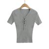 Z432-25 Estilo Novo de Primavera Estilo Francês Estilo Pura Sedução Cadarço Decote V Manga Curta Tricô Slim Elástico