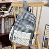 Mochila a cuadros fresca para estudiantes mujeres, Bolsa escolar para niñas, Mochila linda con ribete de encaje, Mochila para ir a la escuela secundaria y preparatoria y uso casual