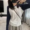 Camiseta de manga larga de otoño para mujer, estilo coreano, reductora de edad, mezcla de lana Tencel de alta calidad, bloques de color, manga raglán, corte ajustado, capa base versátil