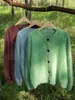 Cardigan de Lã Floral Escovada para Mulheres 100% Caxemira Pura Tricô Elegante Peça de Tricô Solta Engrossada Camisa de Base Top