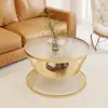 Mesa de centro redonda de vidro temperado estilo creme para sala de estar, mesa de centro pequena de luxo moderna para apartamento, apartamento pequeno