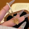 Colar Pingente Folha de Bordo Degradê Retro Luxo Leve Feminino Elegante Nicho Corrente de Suéter de Alta Qualidade Nova Moda Chinoiserie