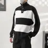 Suéter de cuello alto a rayas y bloques de color estilo coreano para hombre, corte holgado, otoño/invierno, chaqueta de punto versátil, moderna