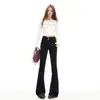 Naranja Infantil # Calle Principal Americana Chica Caliente Jeans Acampanados Elásticos de Doble Botón para Mujer Adelgazantes Sexys Versátiles Pantalones de Campana