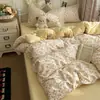 Juego de ropa de cama de cuatro piezas de gasa fruncida, adecuado para todas las estaciones, algodón lavado tipo nube, estilo dopamina, juego de ropa de cama de tres piezas para dormitorios estudiantiles