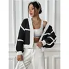Suéter corto holgado y casual estilo europeo, nueva versión coreana de otoño e invierno, elegante cárdigan de punto con un solo botón
