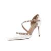 Zapatos de tacón alto con remaches estilo V Family con sandalias, puntiagudos, de charol, de tacón fino y moderno, para mujer.