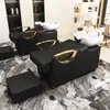 Salón de Peluquería Barbería Cama de Lavado Semi-reclinable Simple Marea Roja Peluquería Cerámica Lavabo Profundo Cama para Lavado de Cabello