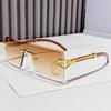 Gafas de sol unidas 2024, nuevas gafas de sol con montura sin marco, diseño lineal con veta de madera, patillas metálicas lisas