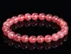 Jingde Jewelry Cristal Morango Gelo Natural Pulseira de Círculo Único para Mulheres Joia Pulseira de Contas Redondas de Cristal Flor de Pessegueiro Atacado
