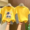 Camisa base de algodón para niño, estilo dos piezas falso, nuevo modelo 2026, camiseta de manga larga para niños, estilo primavera y otoño, top interior para niños mayores