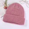 Nuevo Bebé Lana Tejida con logo Etiqueta de Tela Placa Ligera Color Sólido Versátil Gorro Melón Dobladillo Cálido Gorro de Invierno