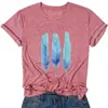 En stock transfronterizo temu Amazon Nuevo Casual Verano Básico Holgado Estampado de Plumas Cuello Redondo Manga Corta Camiseta para Mujer